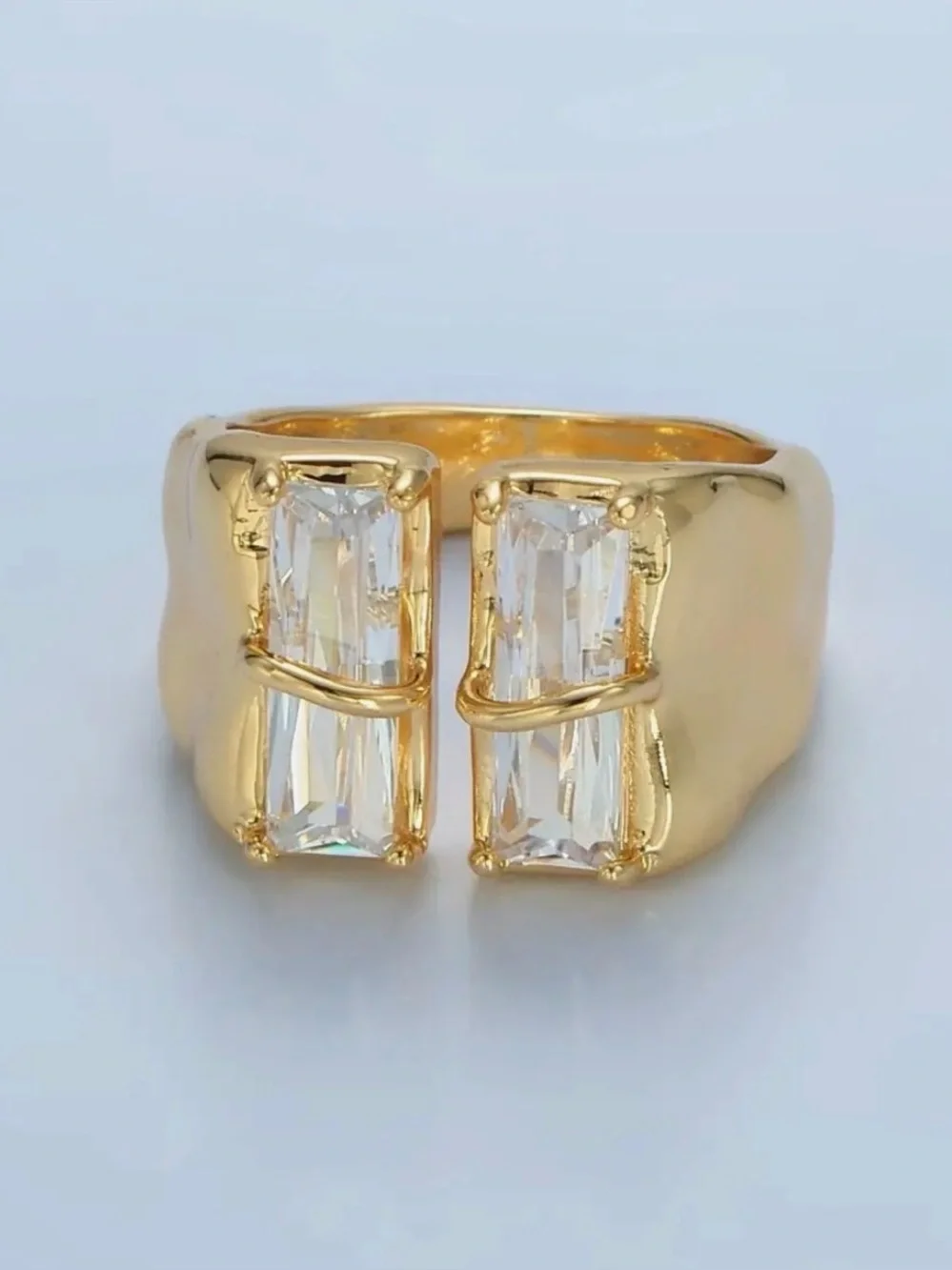 24K Gold Filled Double Baguette Signet Ring (3311)